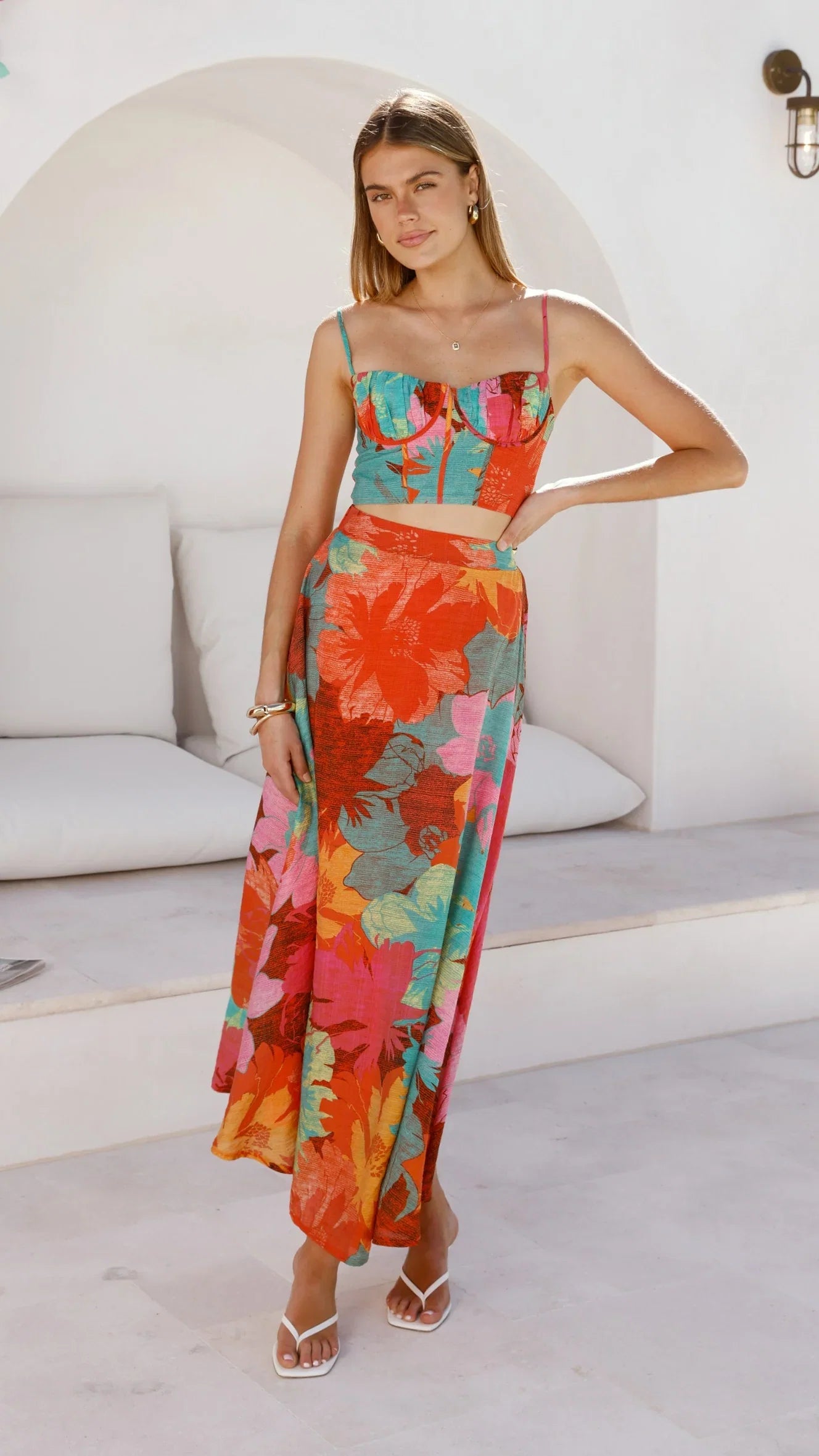 Rixie Maxi Skirt Orange Floral