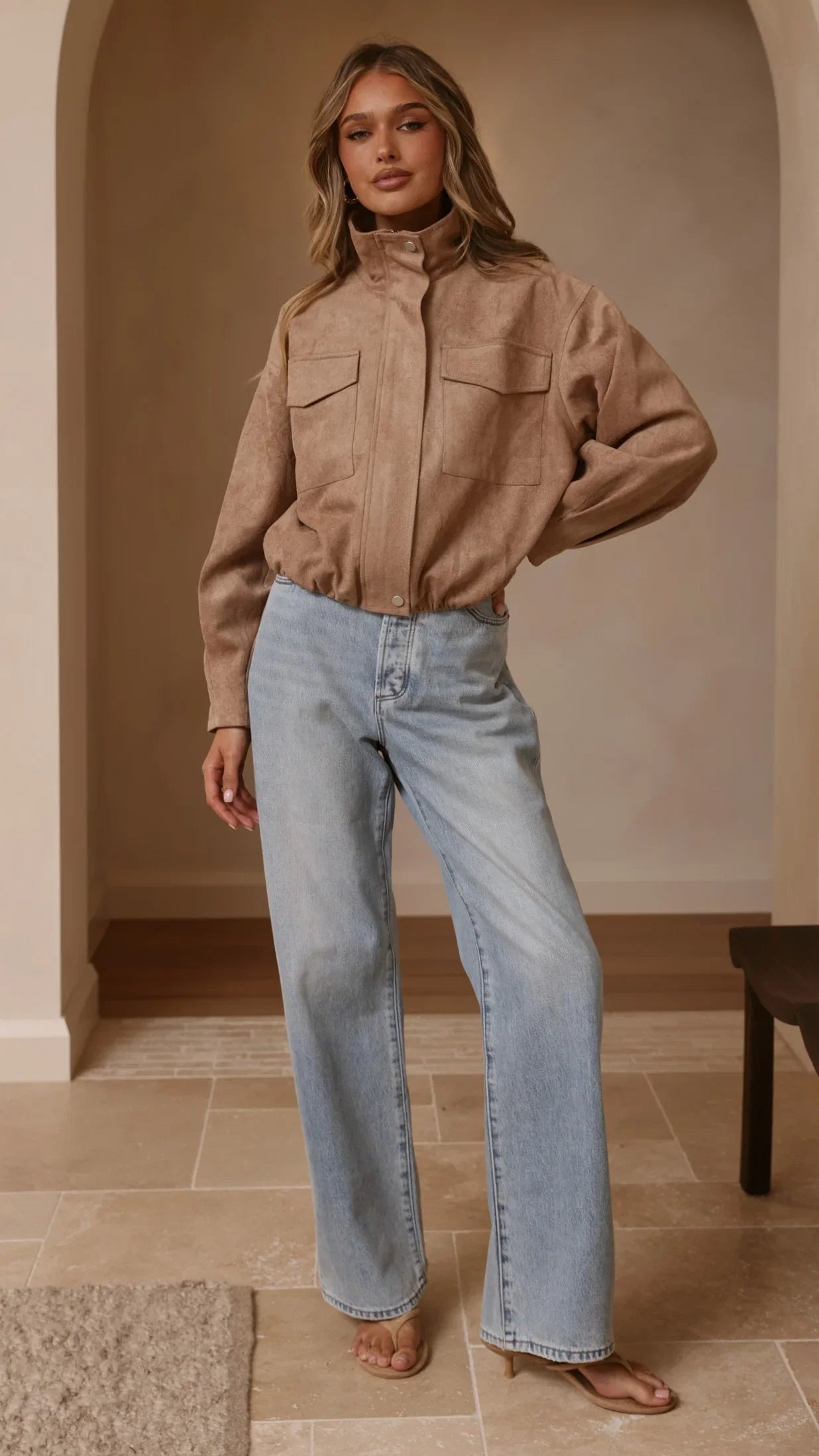 Josh Funnel Neck Jacket Beige