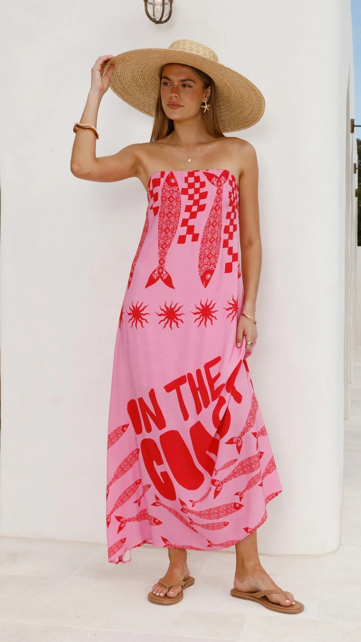 Elidie Maxi Dress Pink Red Tide