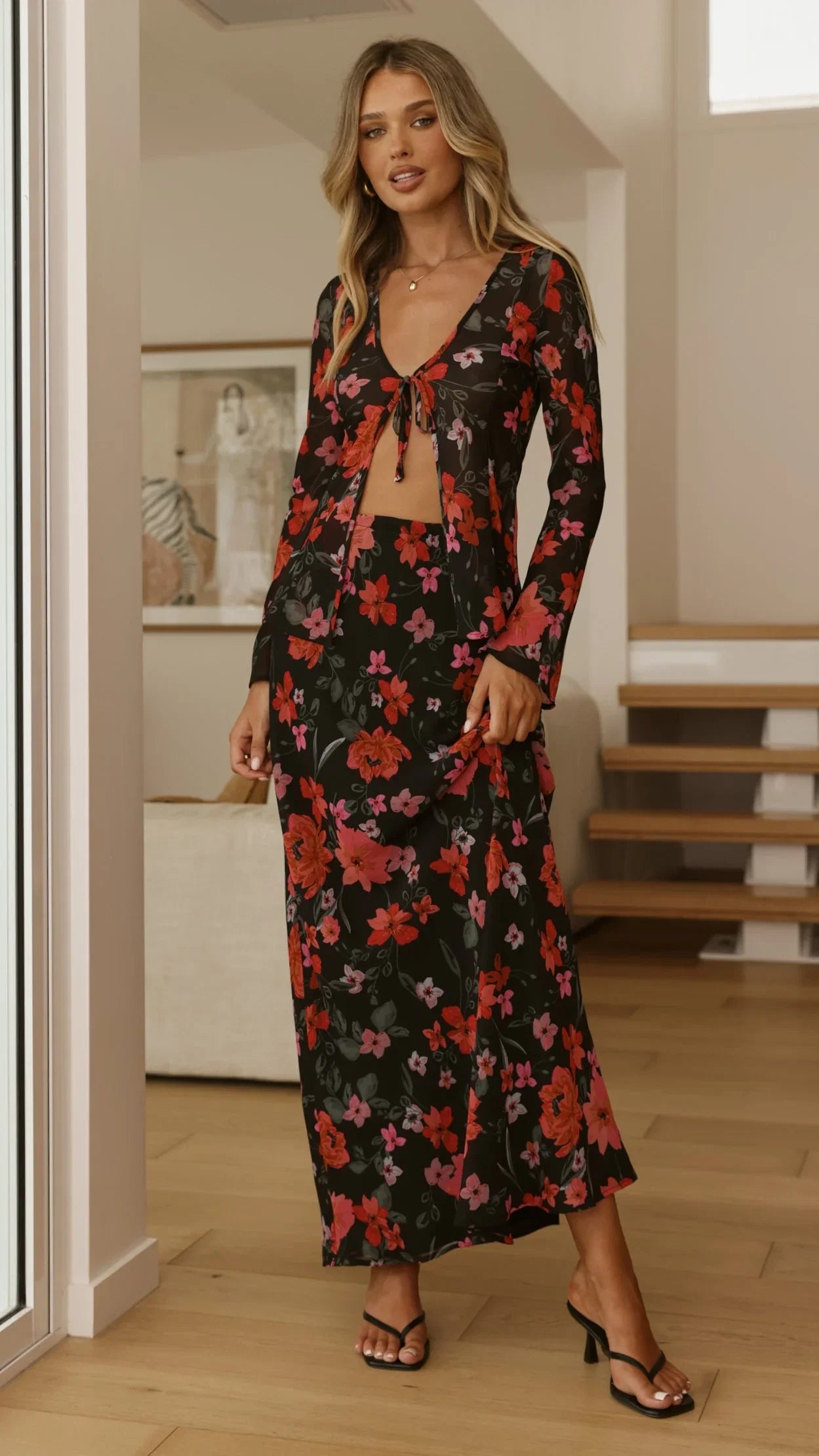 Brianna Open Tie Top Dark Floral