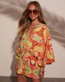 Sunset Gleam Abstract Kimono Sleeve Romper