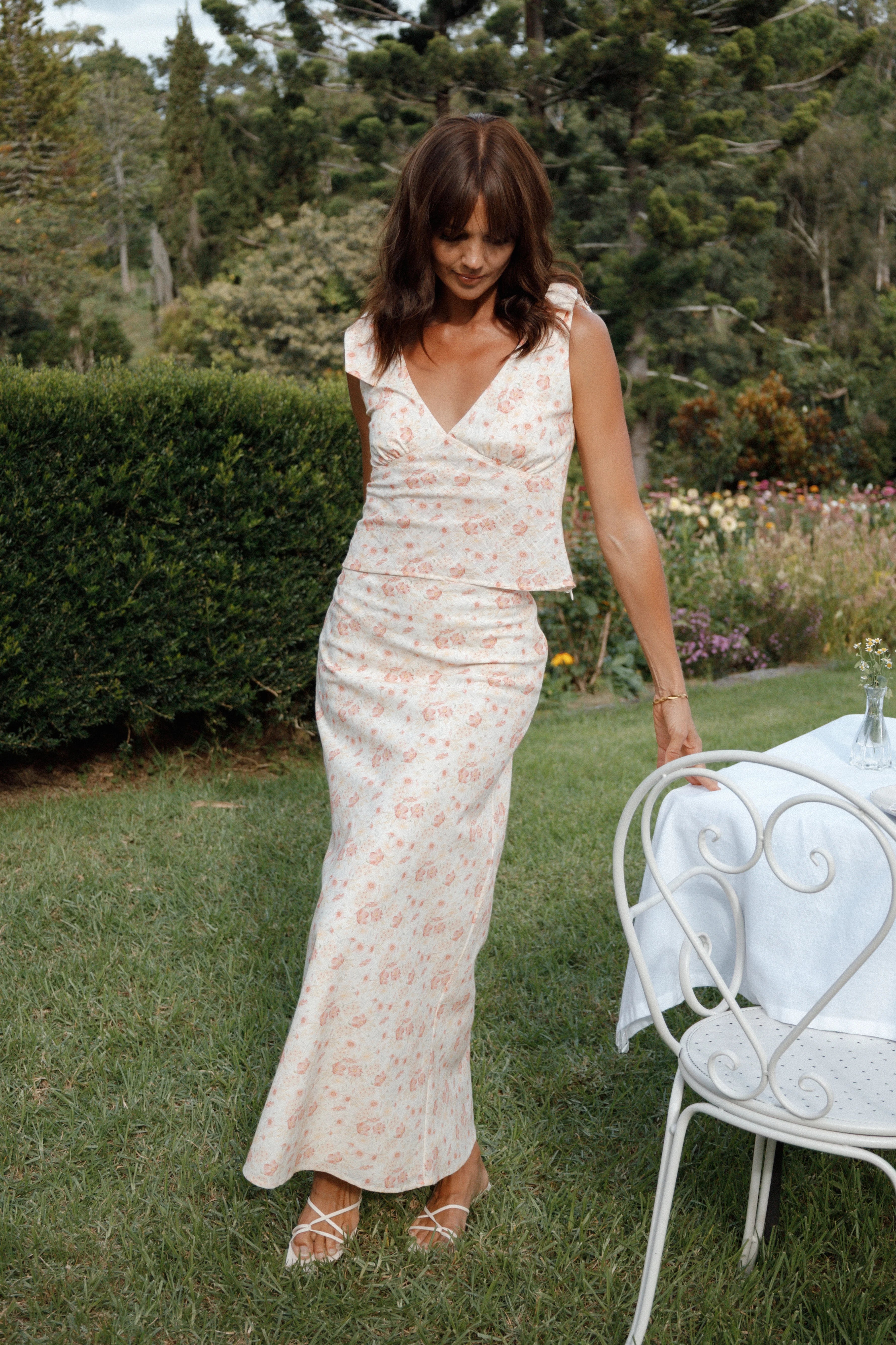 Giarda Maxi Skirt Peach Ditsy Floral