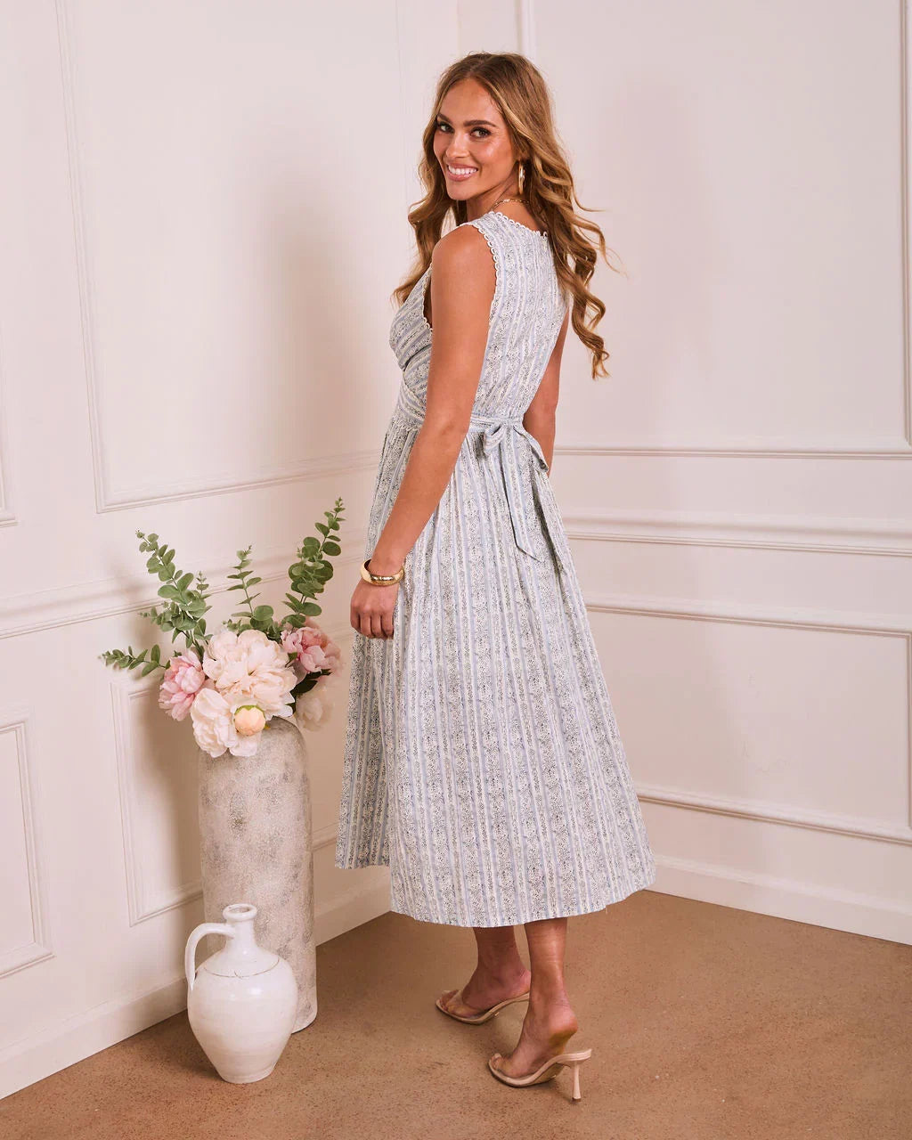 Gilded Garden Floral Loop Trim Maxi Dress