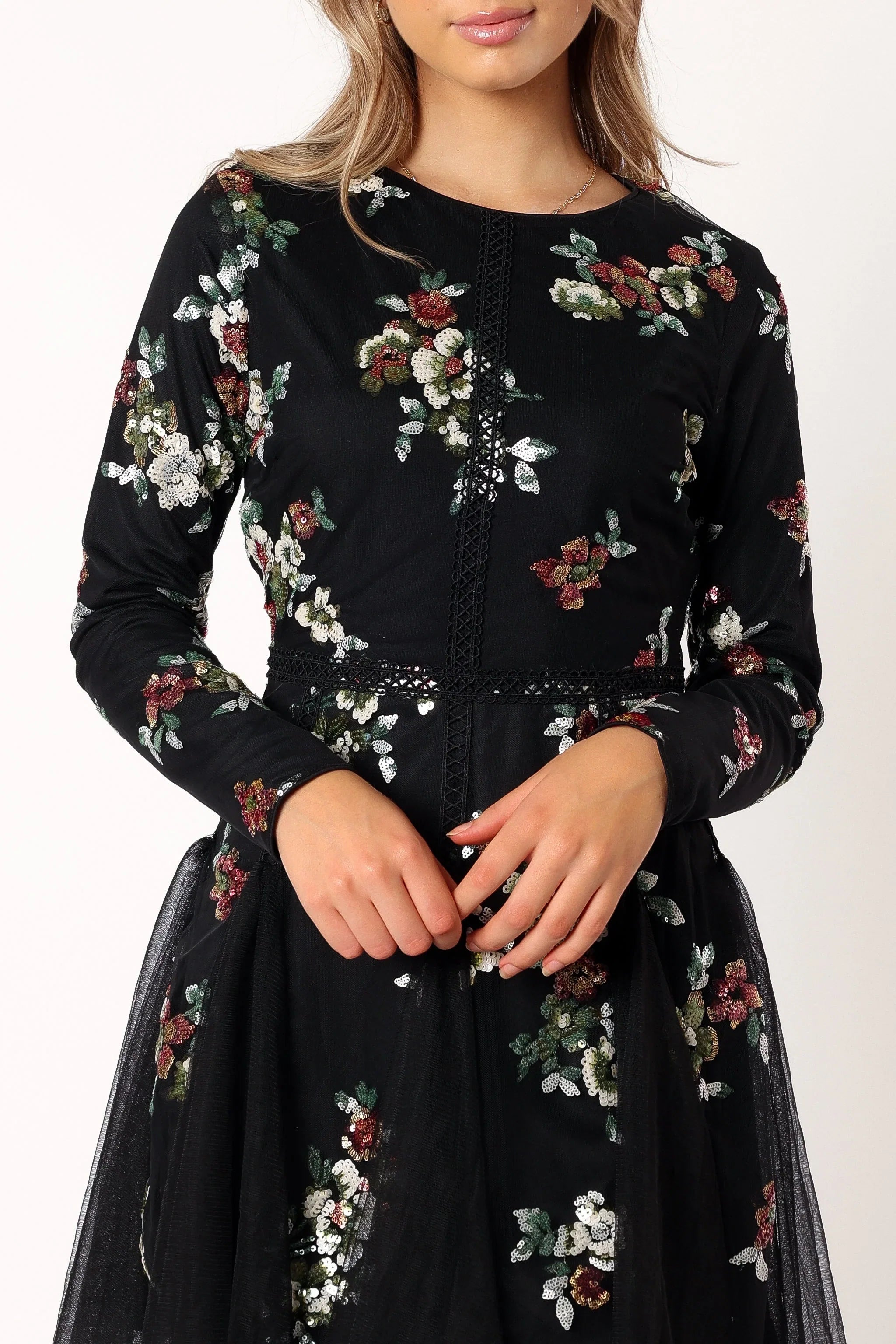 Woodsen Long Sleeve Mini Dress Black Floral