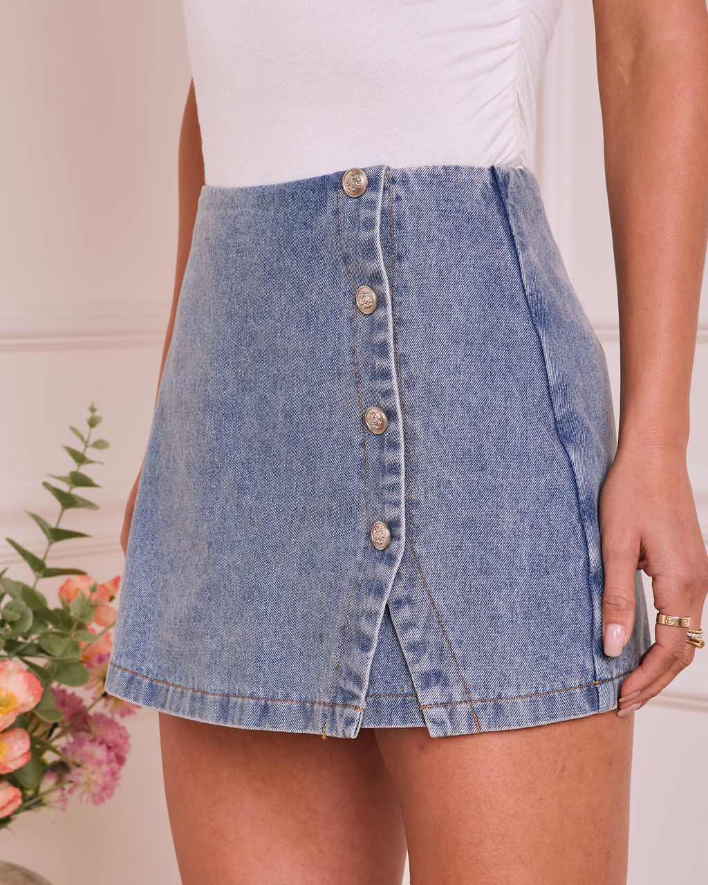 Avalia Buttoned Denim Mini Skort