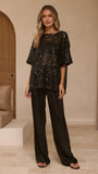 Varni Oversized Sequins Tee Black