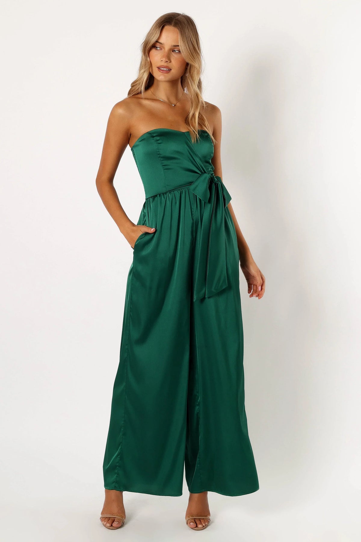 Tanya Strapless Jumpsuit Emerald