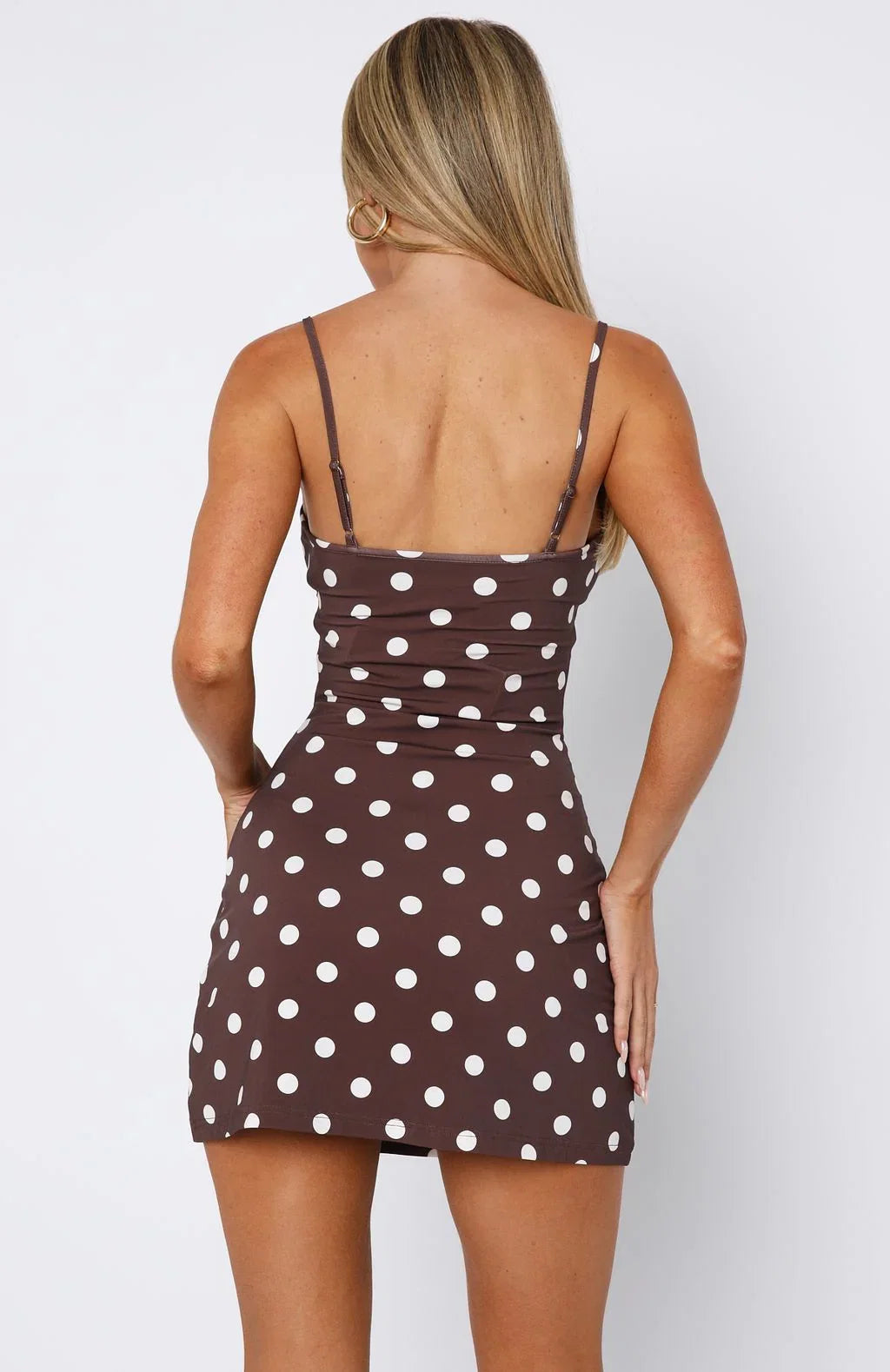 Maybe Later Mini Dress Choc Cream Polka Dot