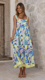 Avala Midi Dress Blue Leaf Orchid
