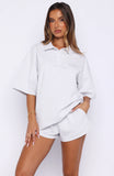 Pure Intent Oversized Short Sleeve Polo Shirt Grey Marle