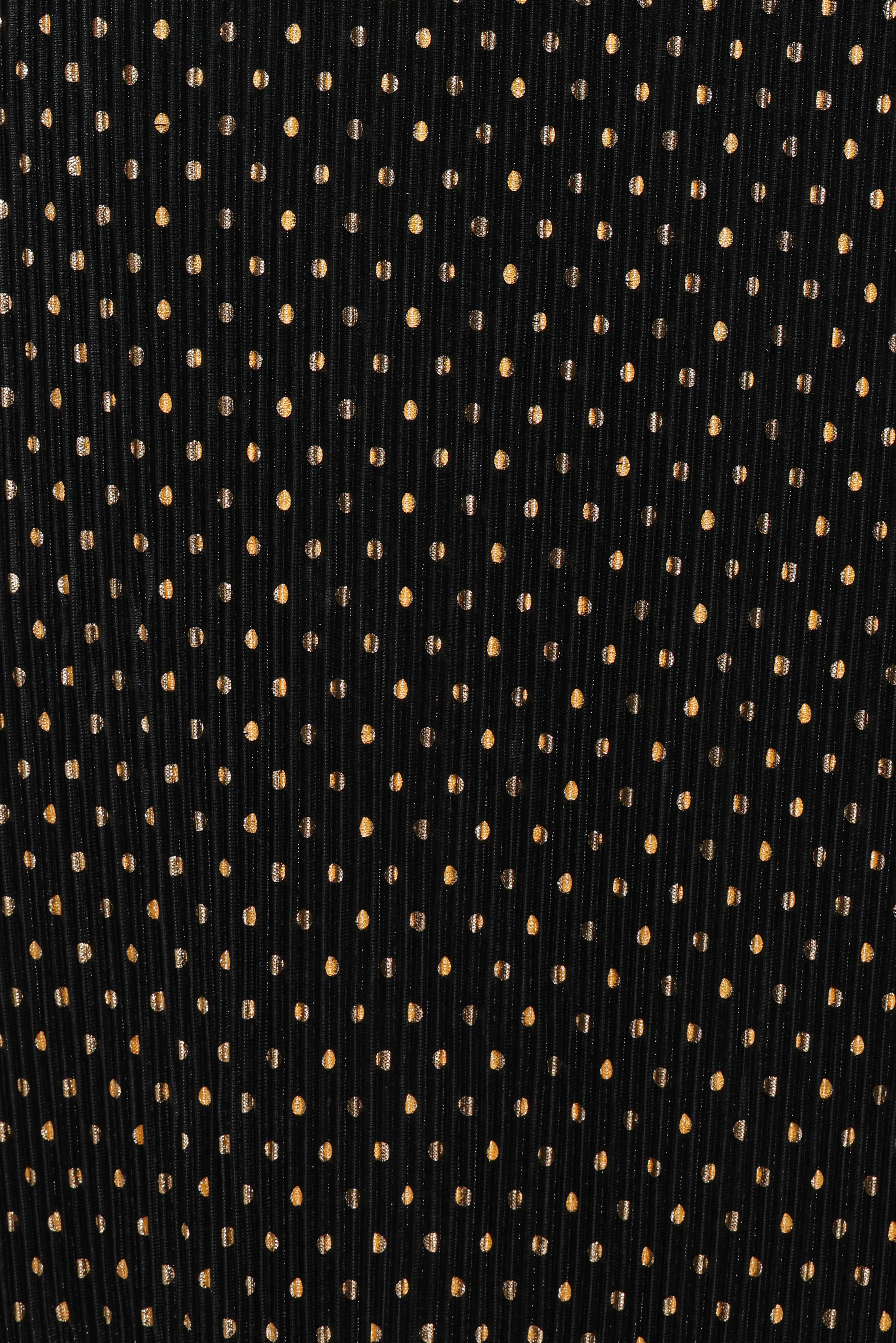 Melody Plisse Halter Maxi Dress Black Gold Polka Dot