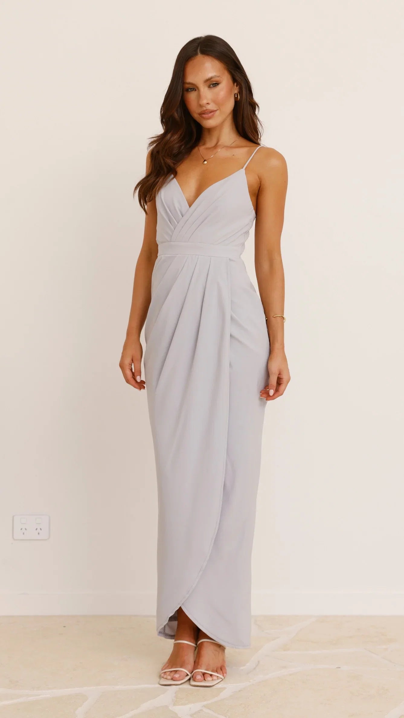 Charlotte Draped Maxi Dress Silver