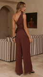 Leela One Shoulder Top and Pants Set Brown