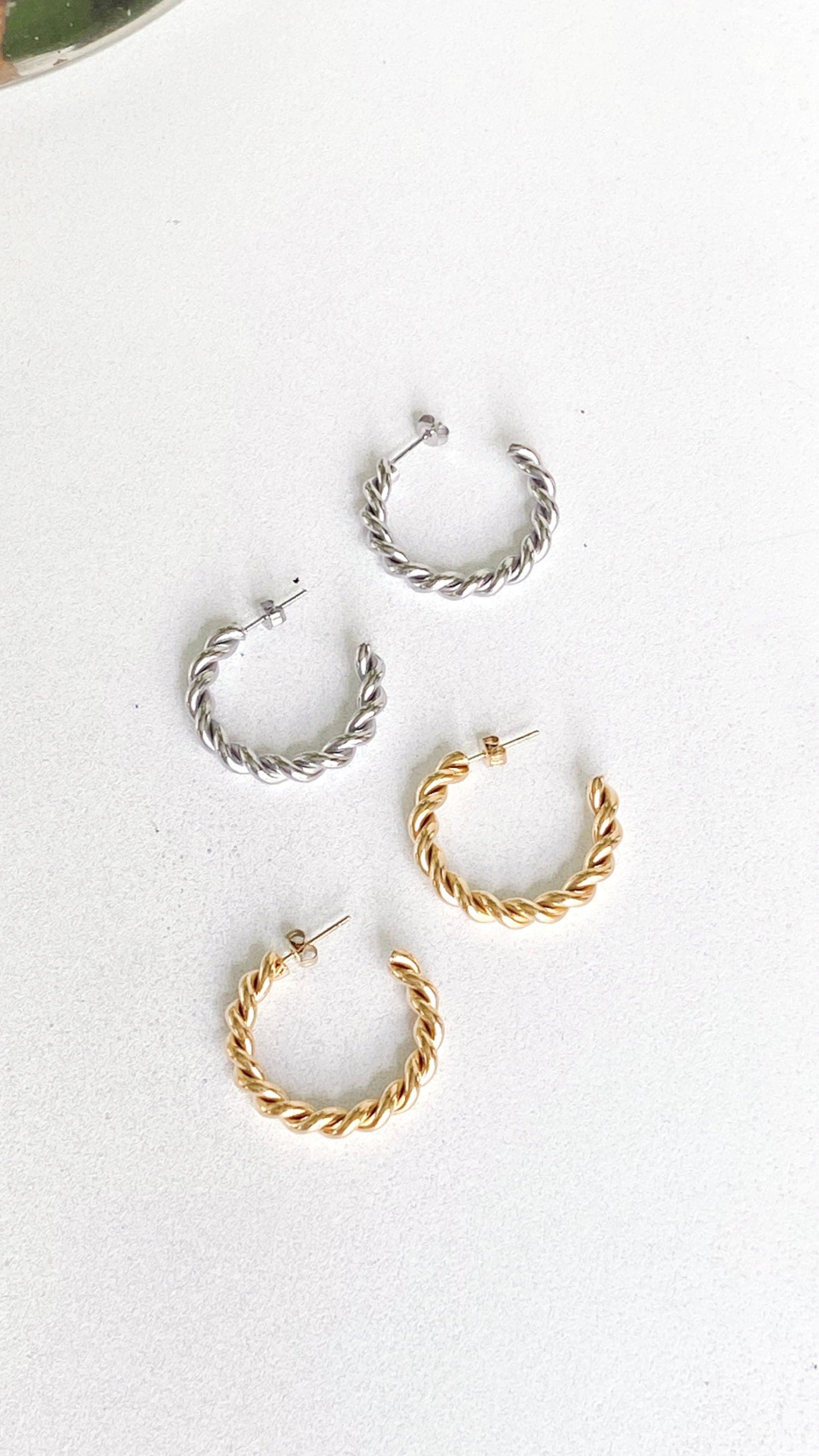 Twist Hoop Earrings Silver