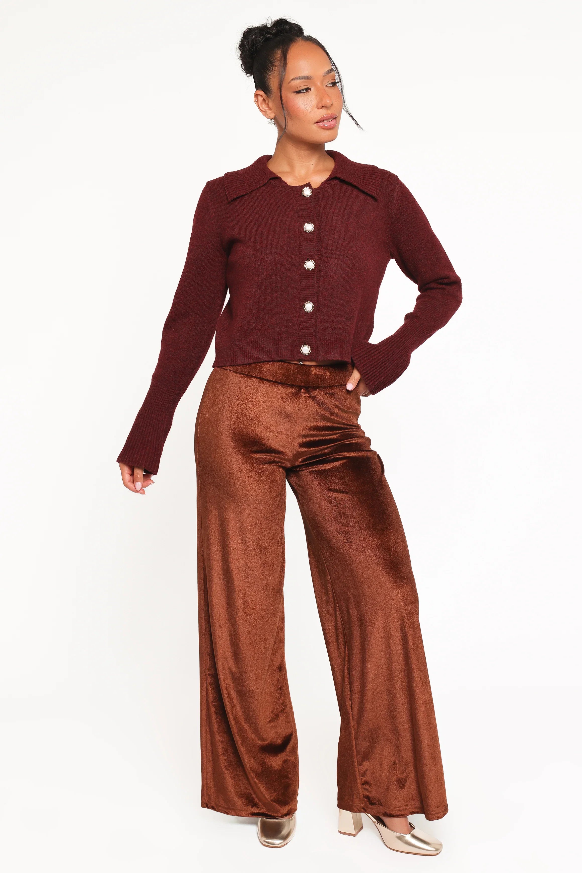 Thelma Trumpet Sleeve Cardigan Cabernet