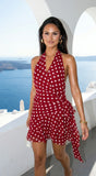 Amour Polka Dot Wrap Mini Dress Red