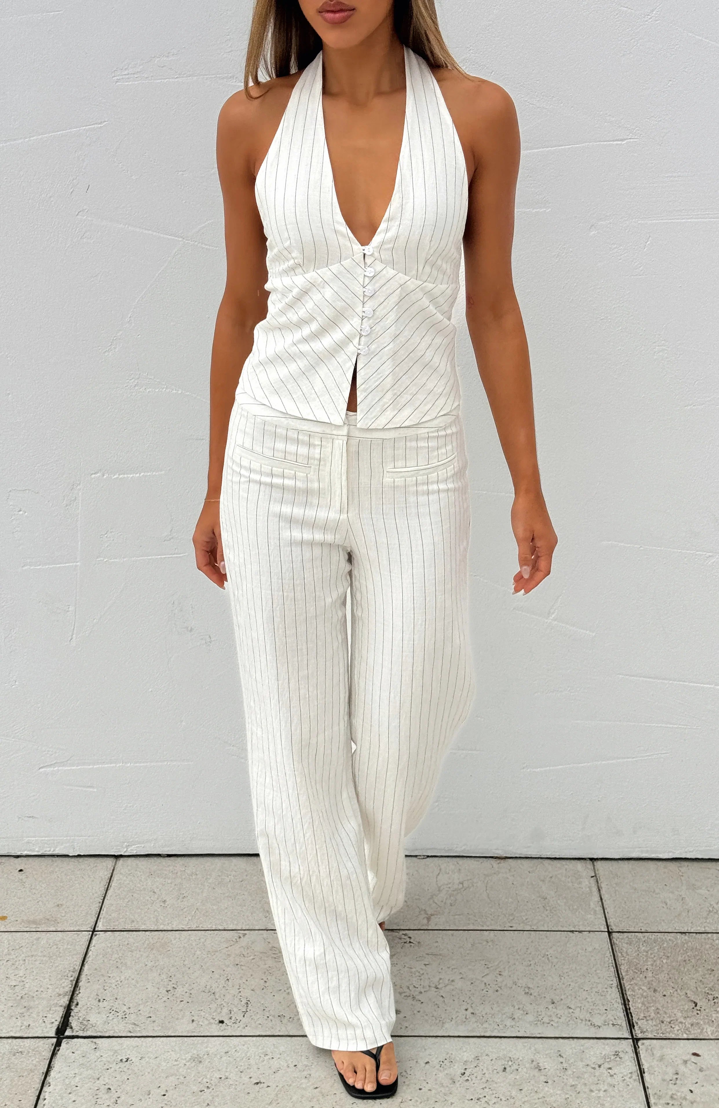 I Dont Compete Straight Leg Pants White
