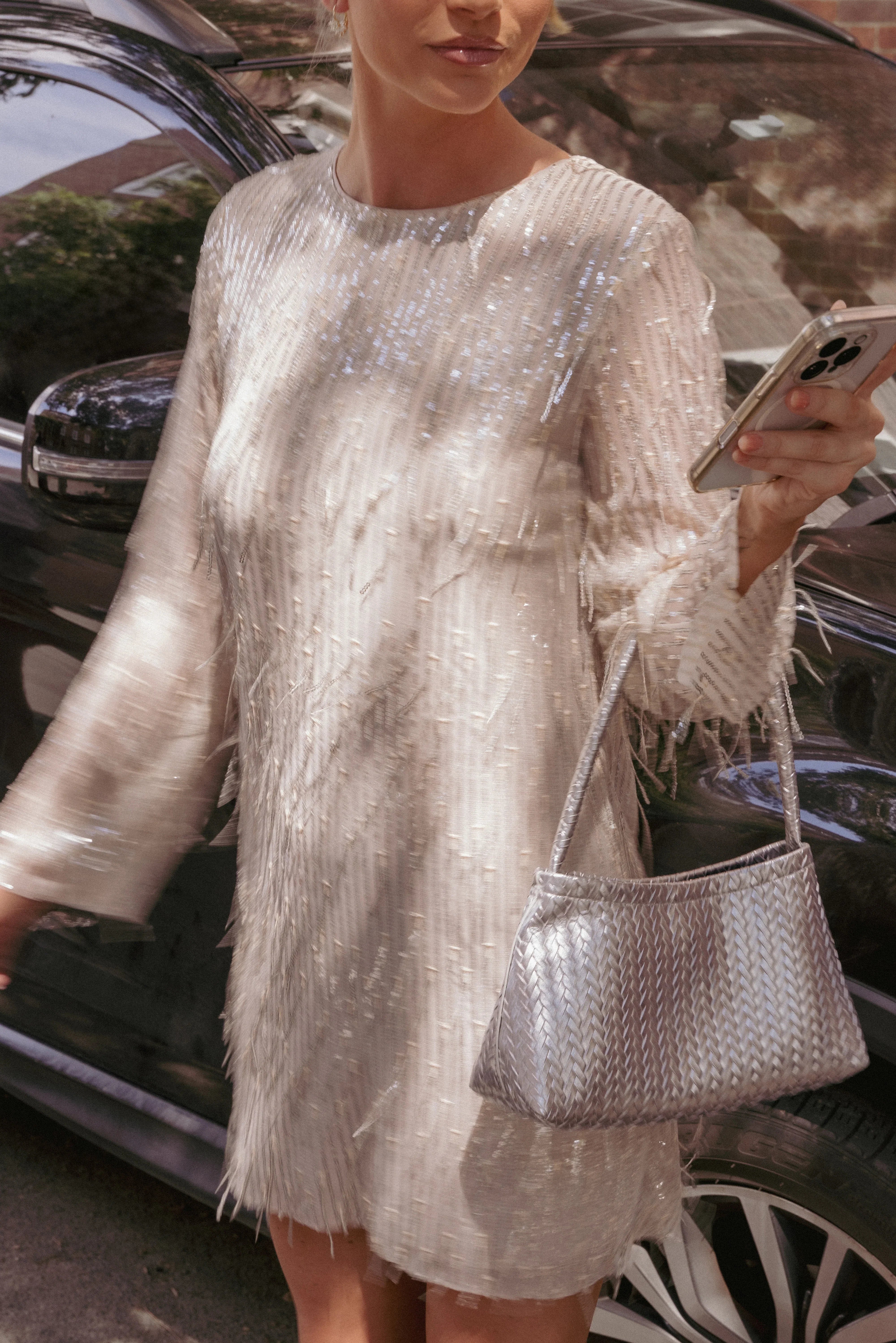 Serena Sequin Mini Dress Nude Silver