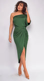Pearl Venetian Ruched Midi Dress Hunter Green