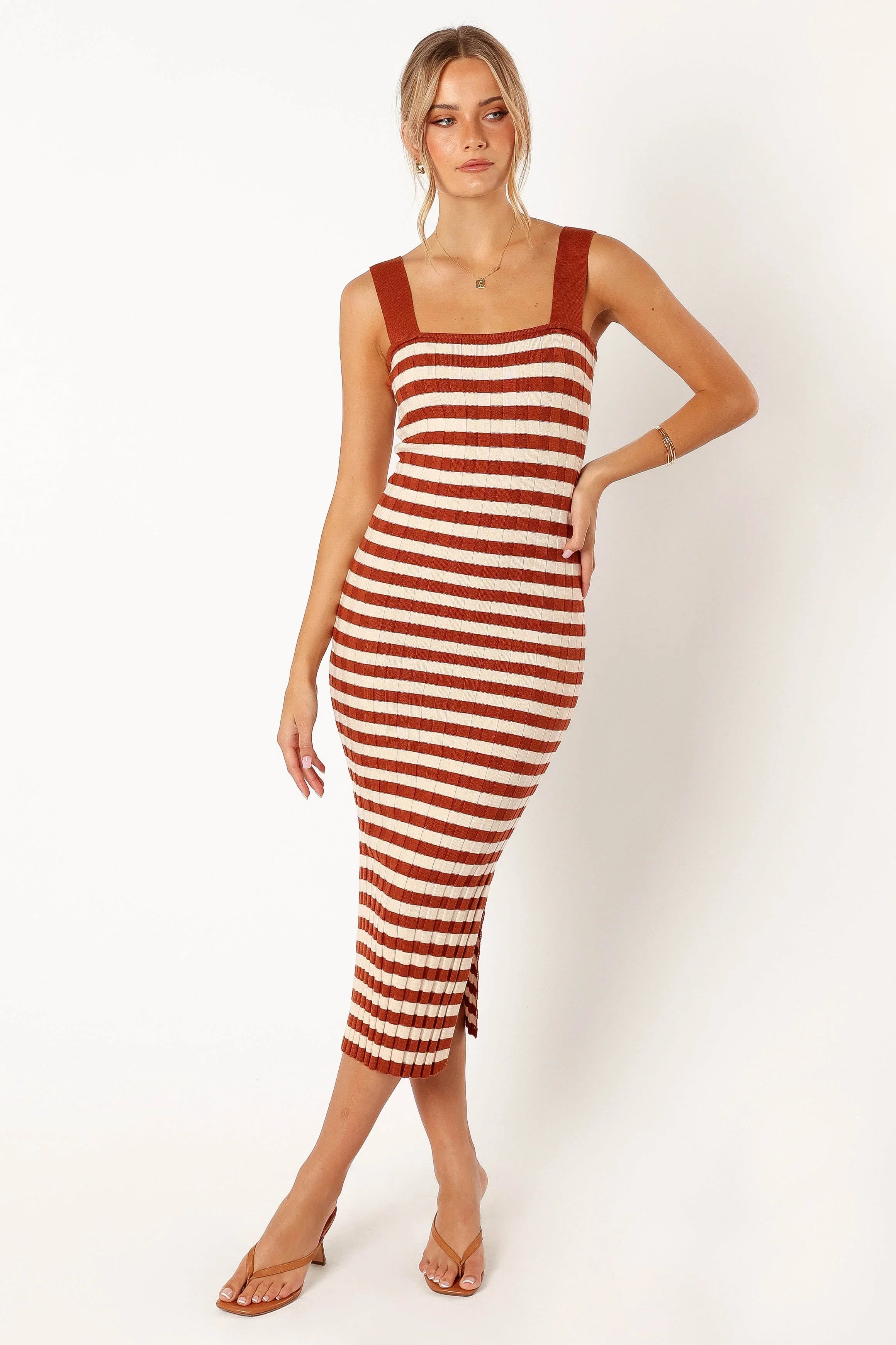 Ledger Midi Dress Tan Stripe