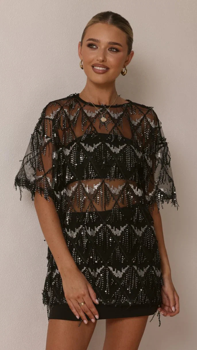 Lira Sequin Tee Black