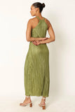 Melody Plisse Halter Maxi Dress Olive