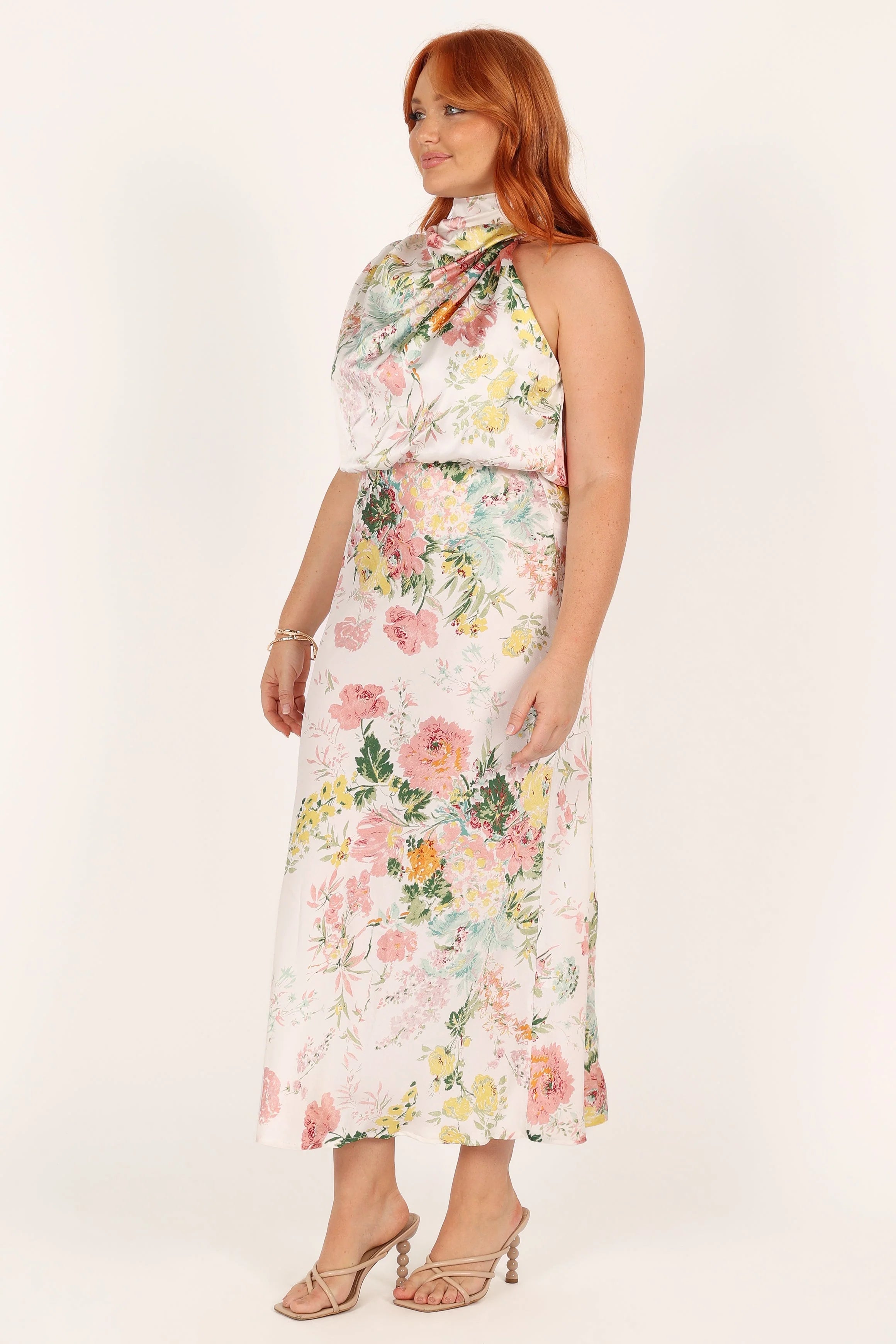 Anabelle Halter Neck Midi Dress White Floral