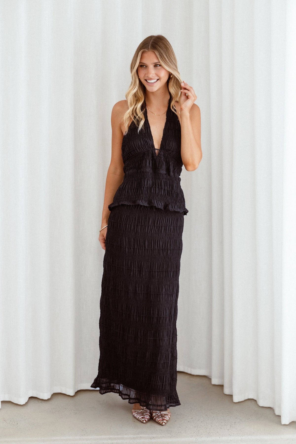 Zafira Textured Halter Top Black