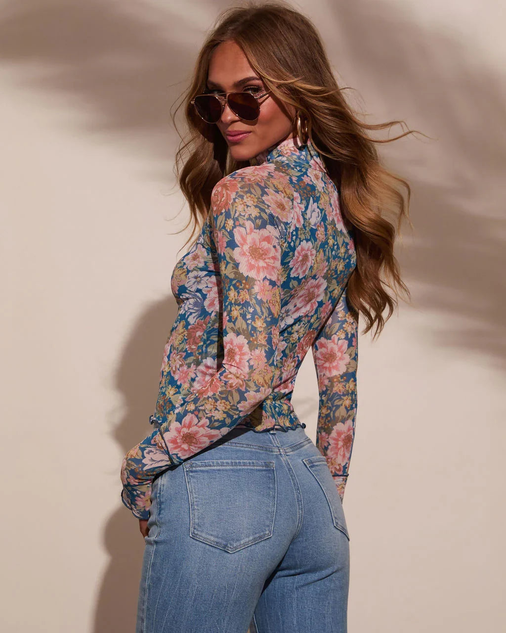 Janey Mesh Mock Neck Top