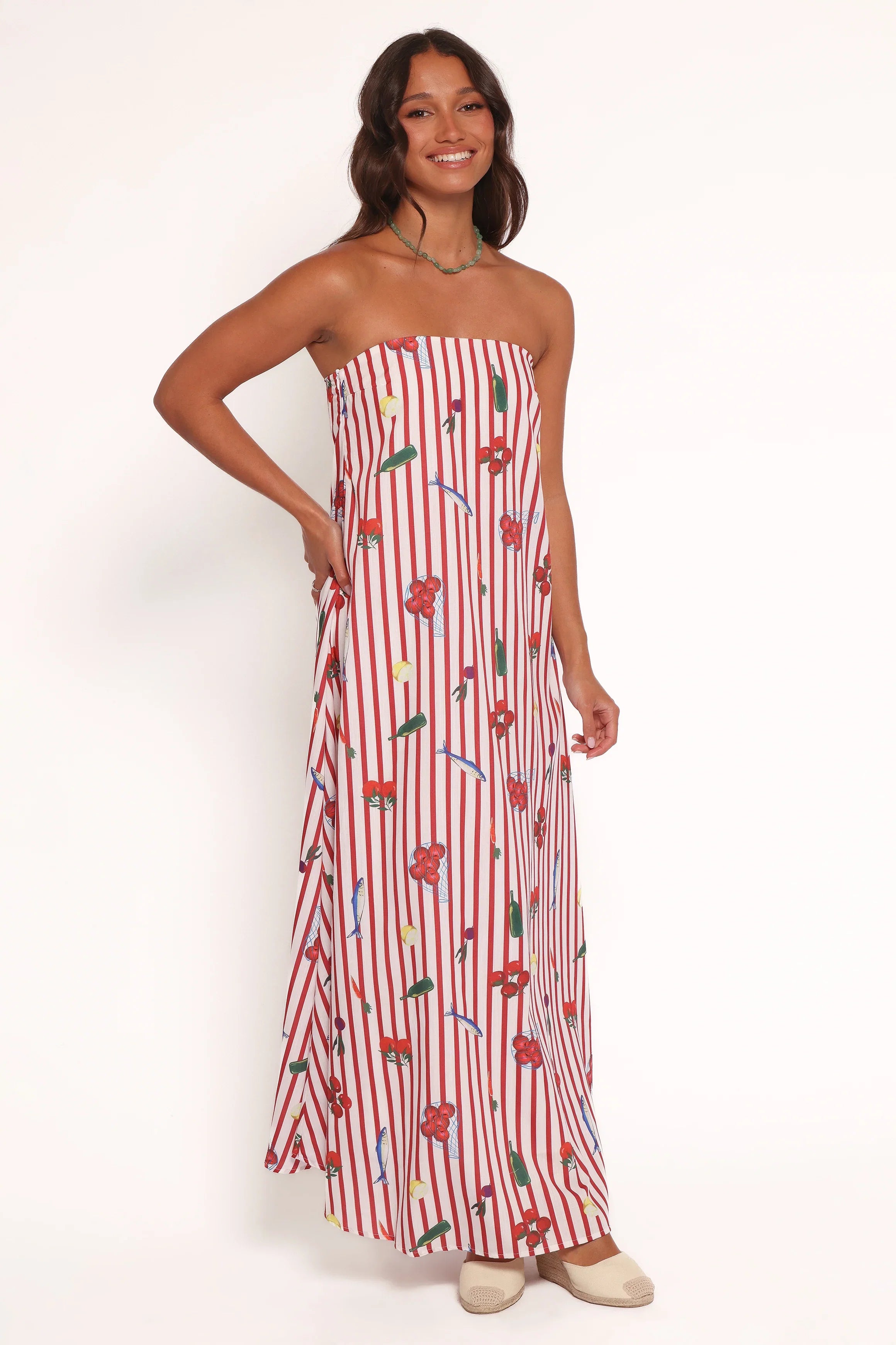 Soph Strapless Maxi Dress Red Picnic Stripe