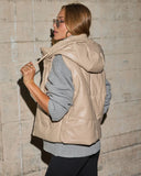 Shelton Pocketed Hooded Faux Leather Puffer Vest