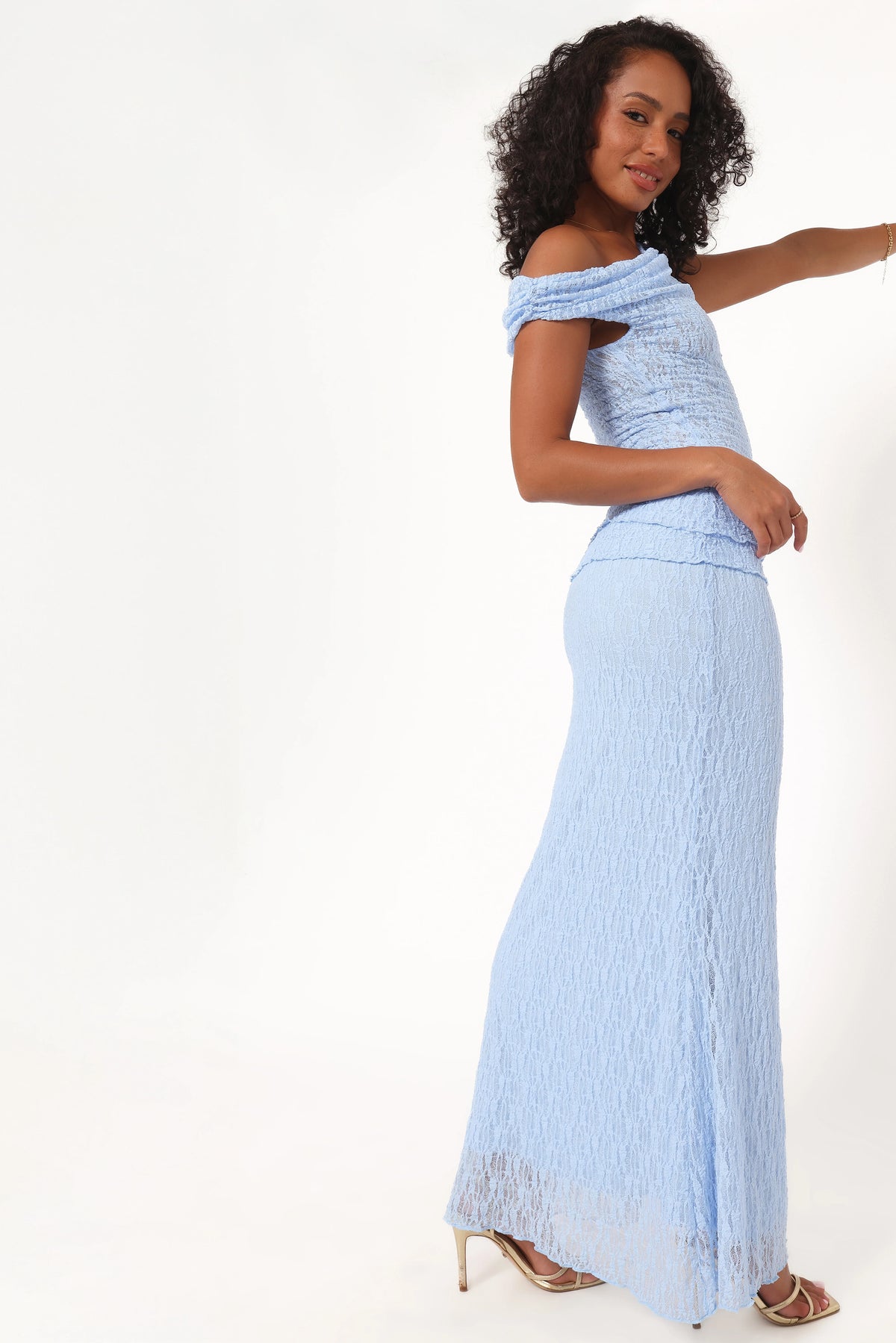 Faeriel Lace Knit Maxi Skirt Blue