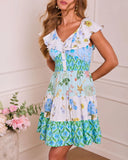Daisy Bloom Floral Color Block Mini Dress