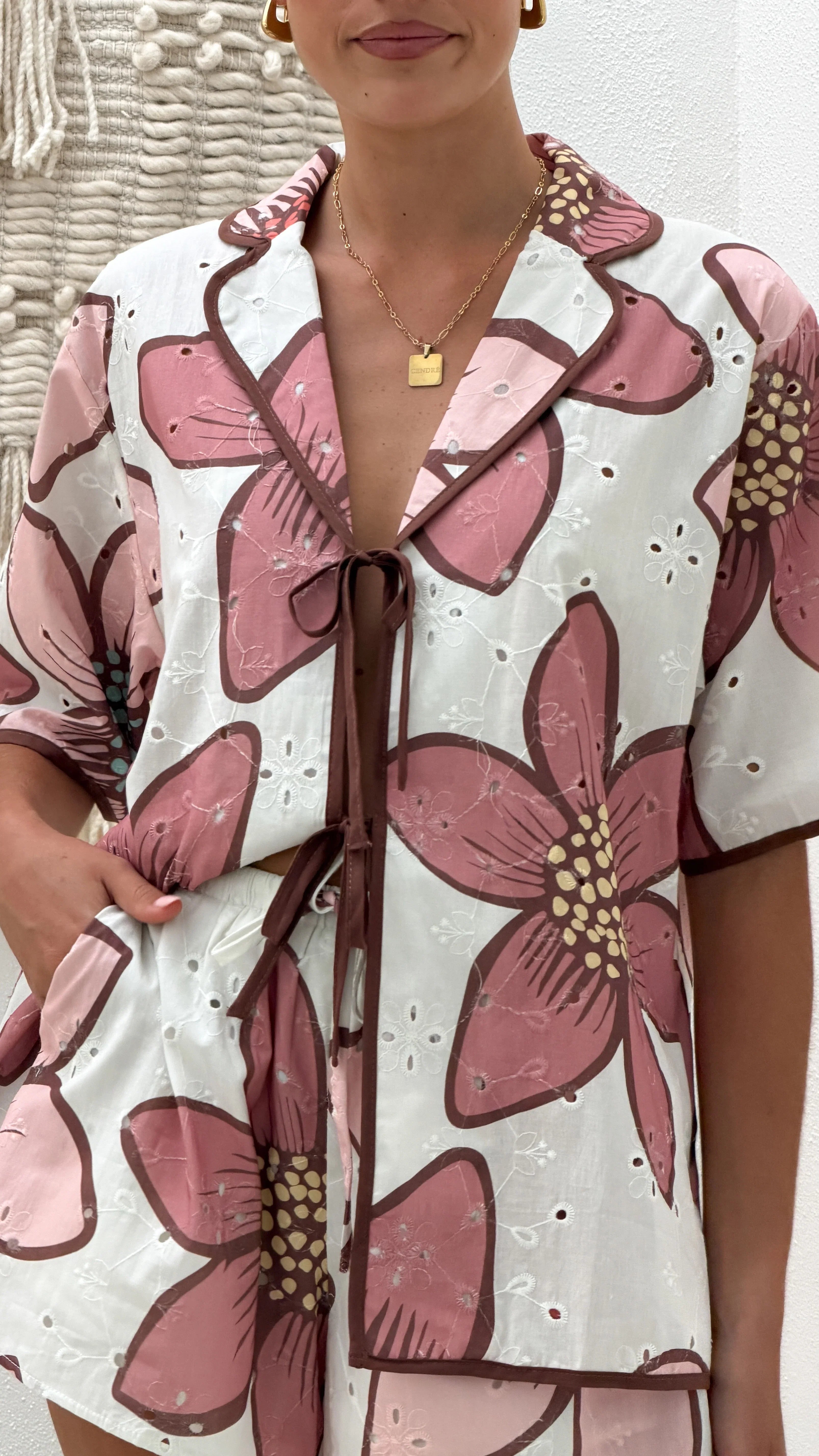Eloise Eyelet Top Botanic Pink Print