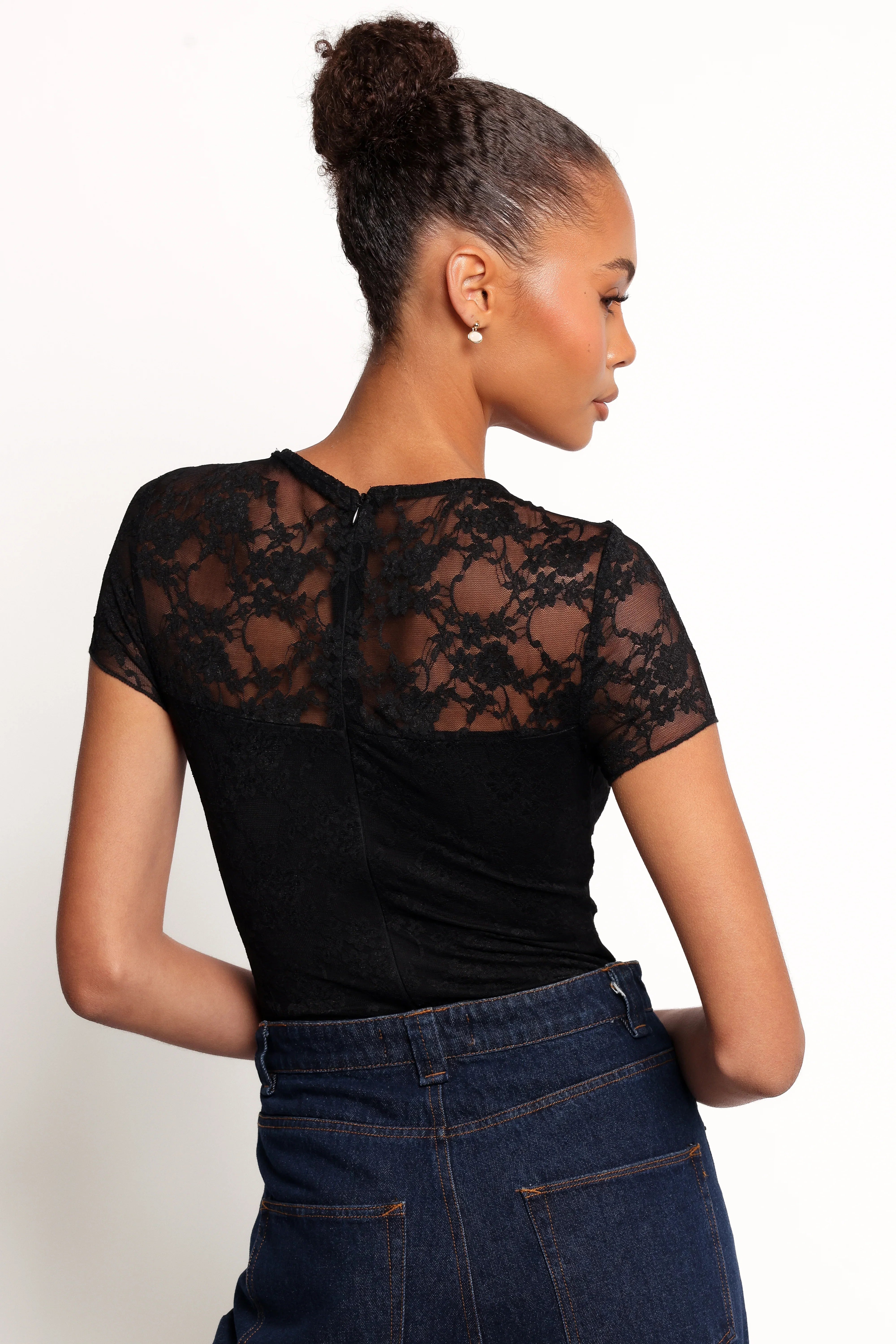 Ziva Lace Overlay Bodysuit Black