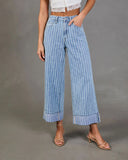 Calyra Stretch Cuffed Wide Leg High Rise Abstract Jeans