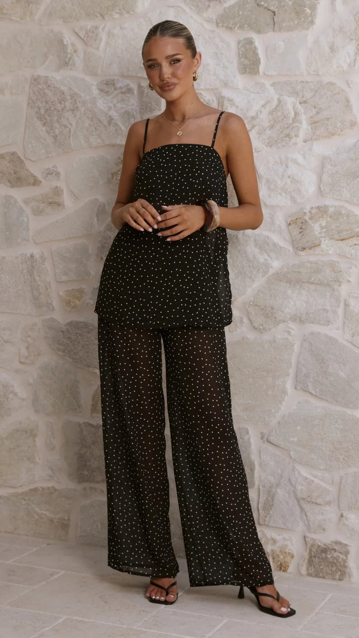 Rubi Top and Pants Set Black Polka