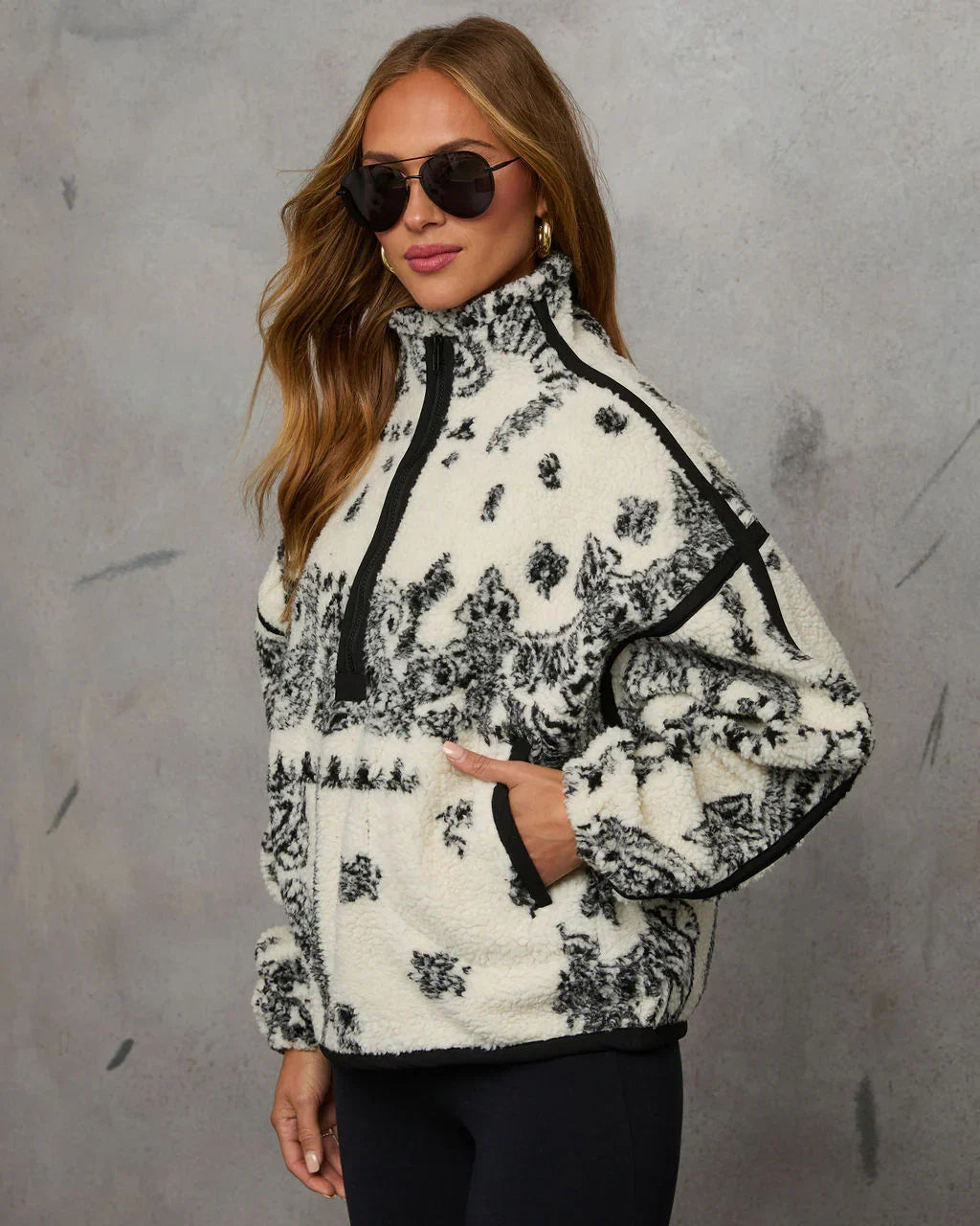 Brianna Sherpa Paisley Quarter Zip Sweatshirt