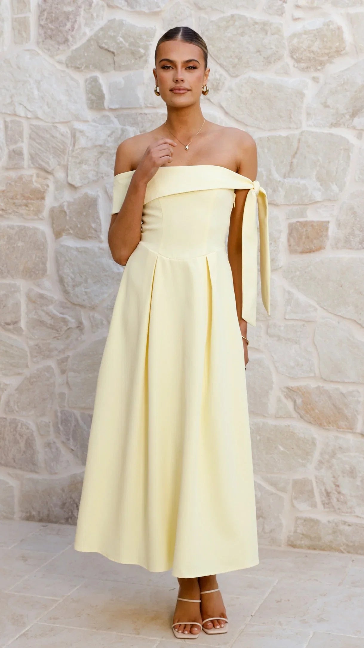 Bentley Off Shoulder Midi Dress Lemon