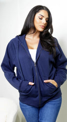 Off Duty Zip Up Boyfriend Hoodie Navy