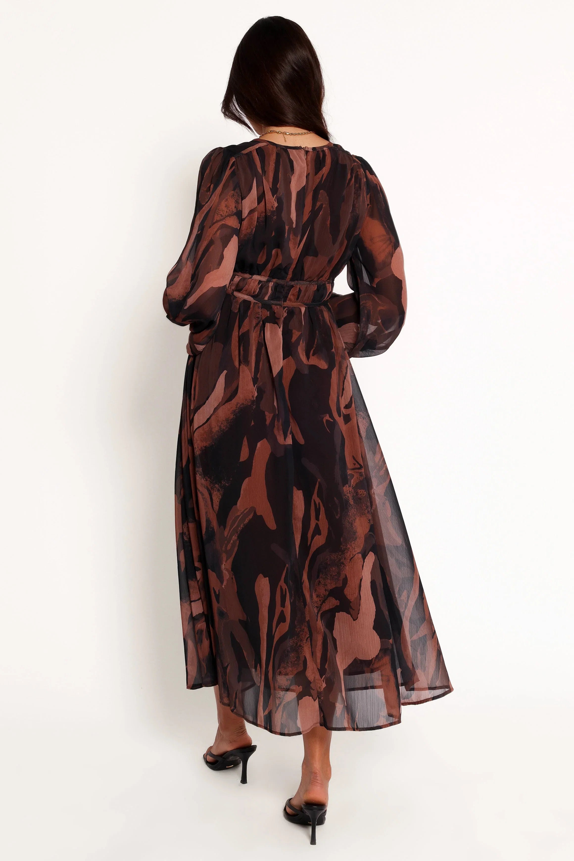 Blayze Long Sleeve Maxi Dress Brown Print