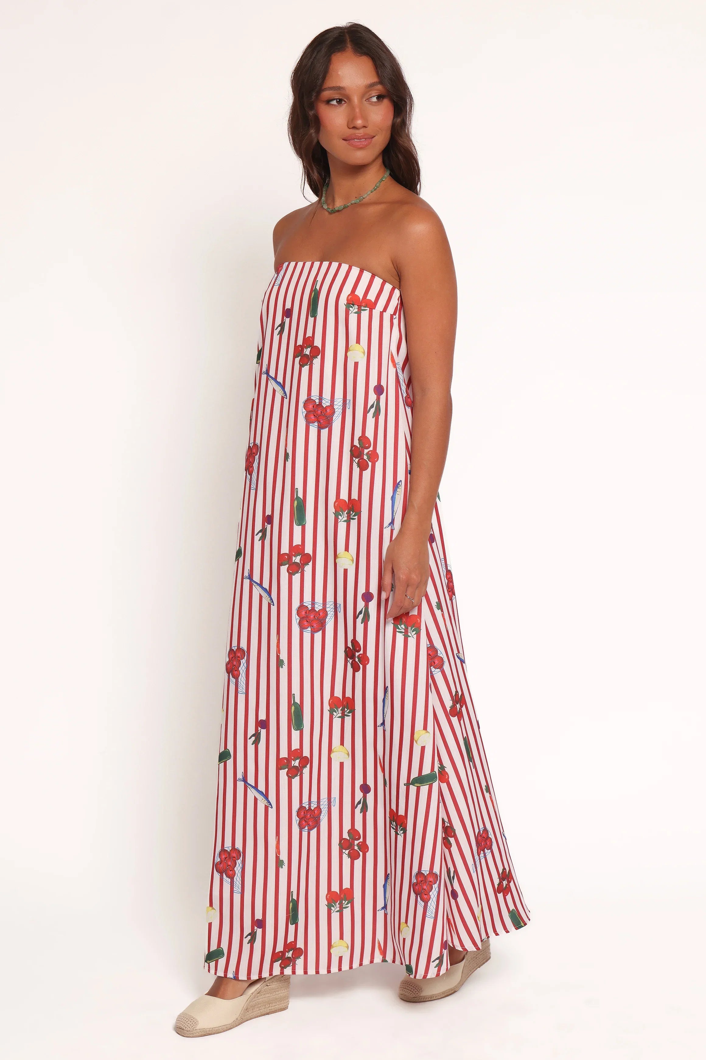 Soph Strapless Maxi Dress Red Picnic Stripe