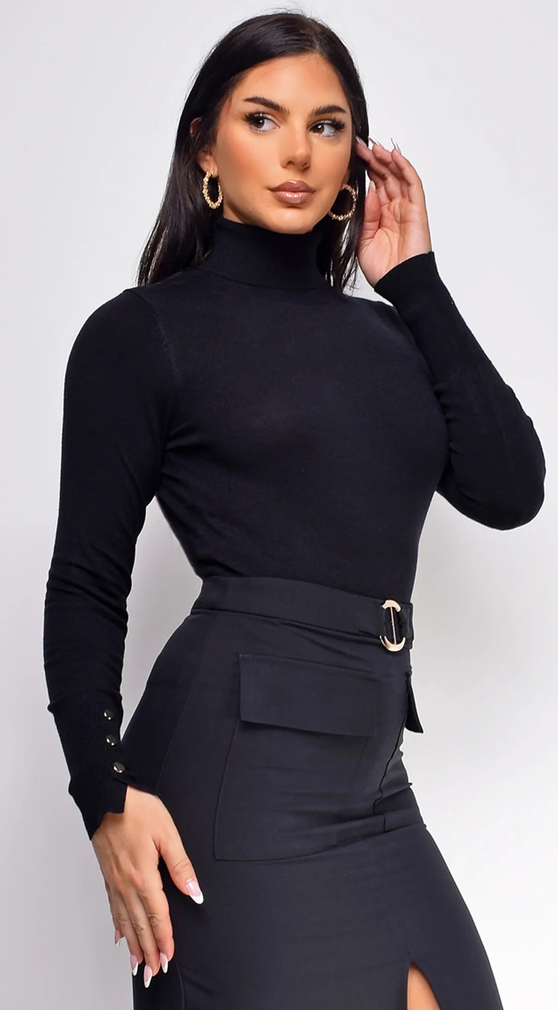 Gigi High Neck Long Sleeve Top Black