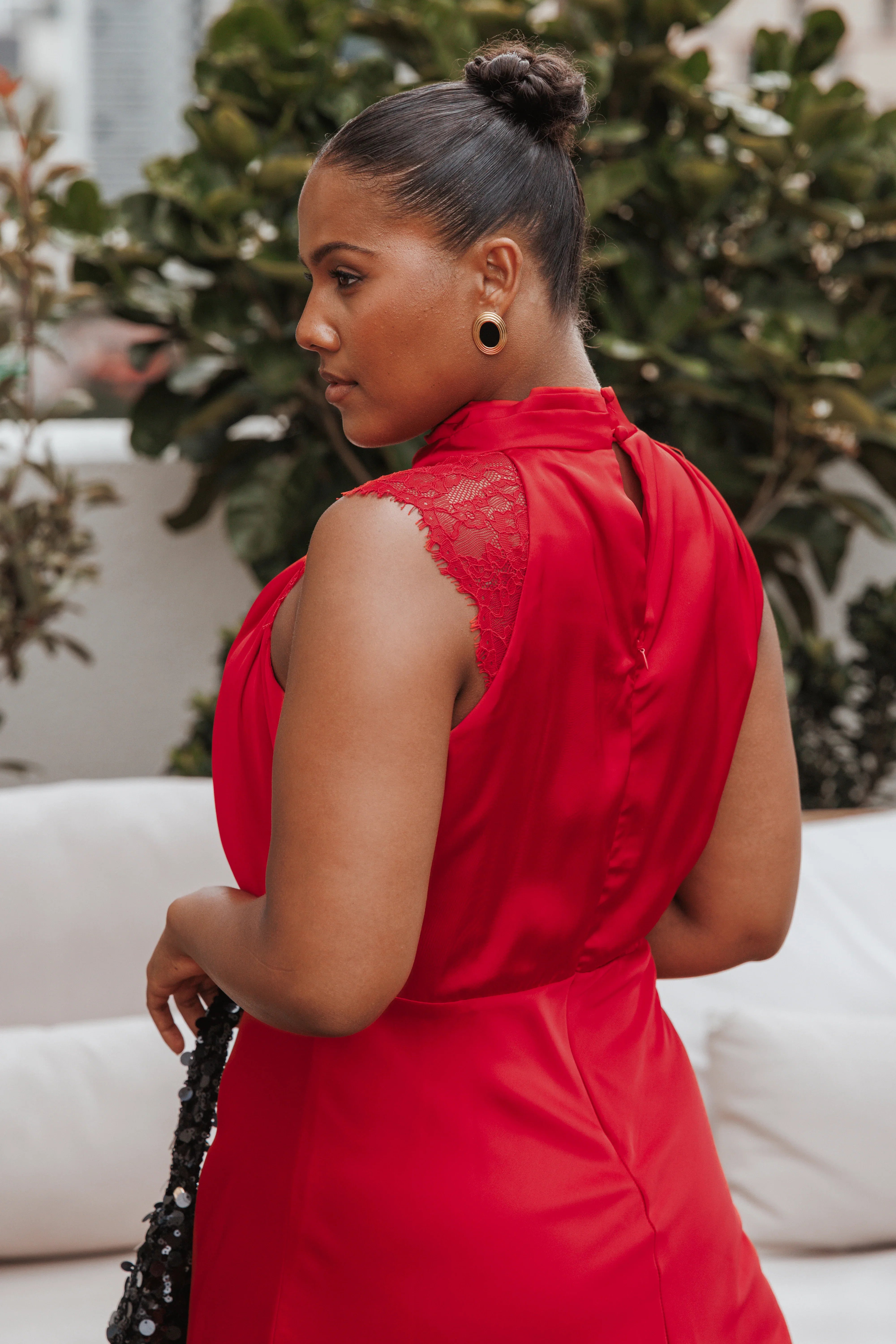 Anabelle Halter Neck Lace Maxi Dress Red