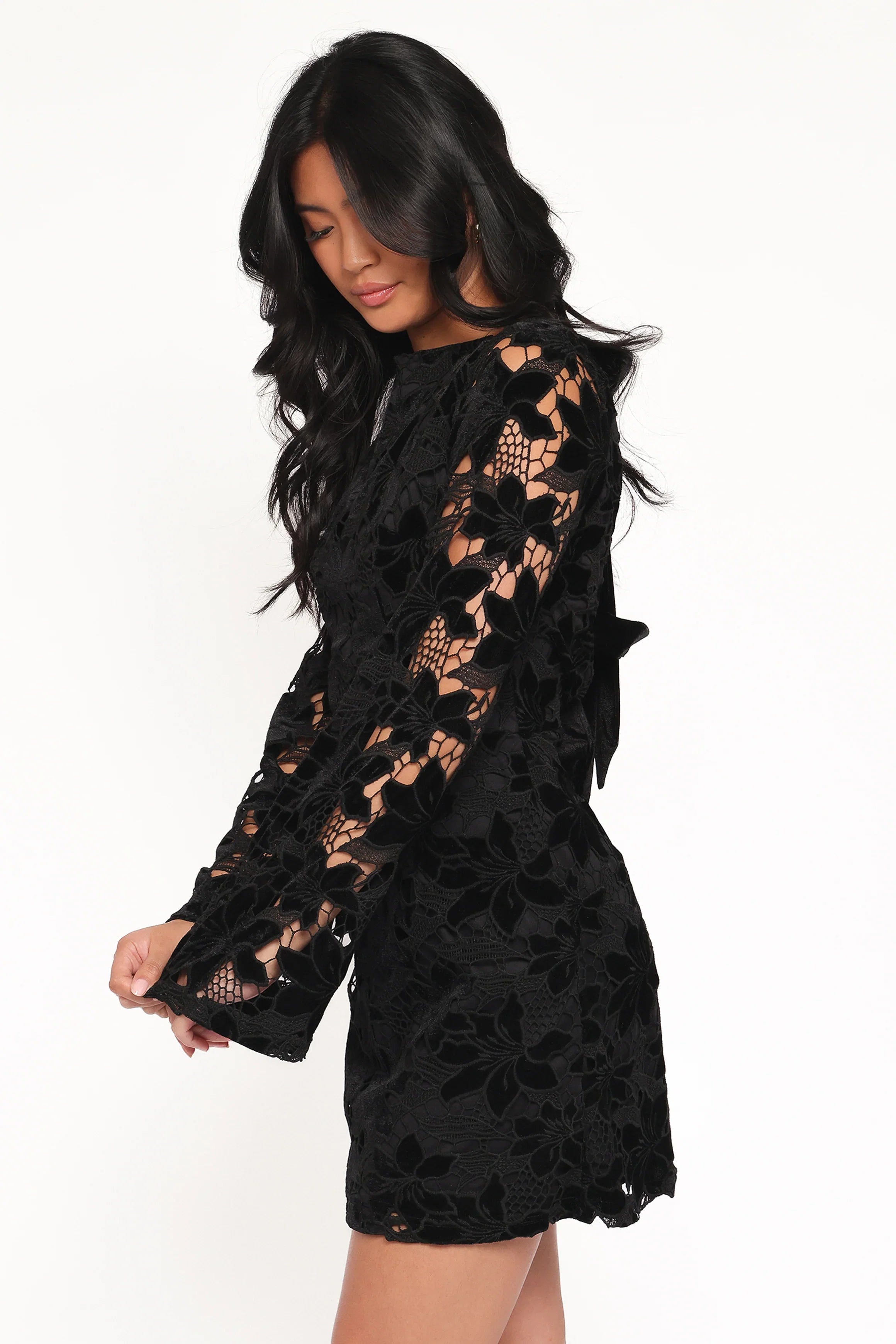 Cynthia Velvet Lace Mini Dress Black