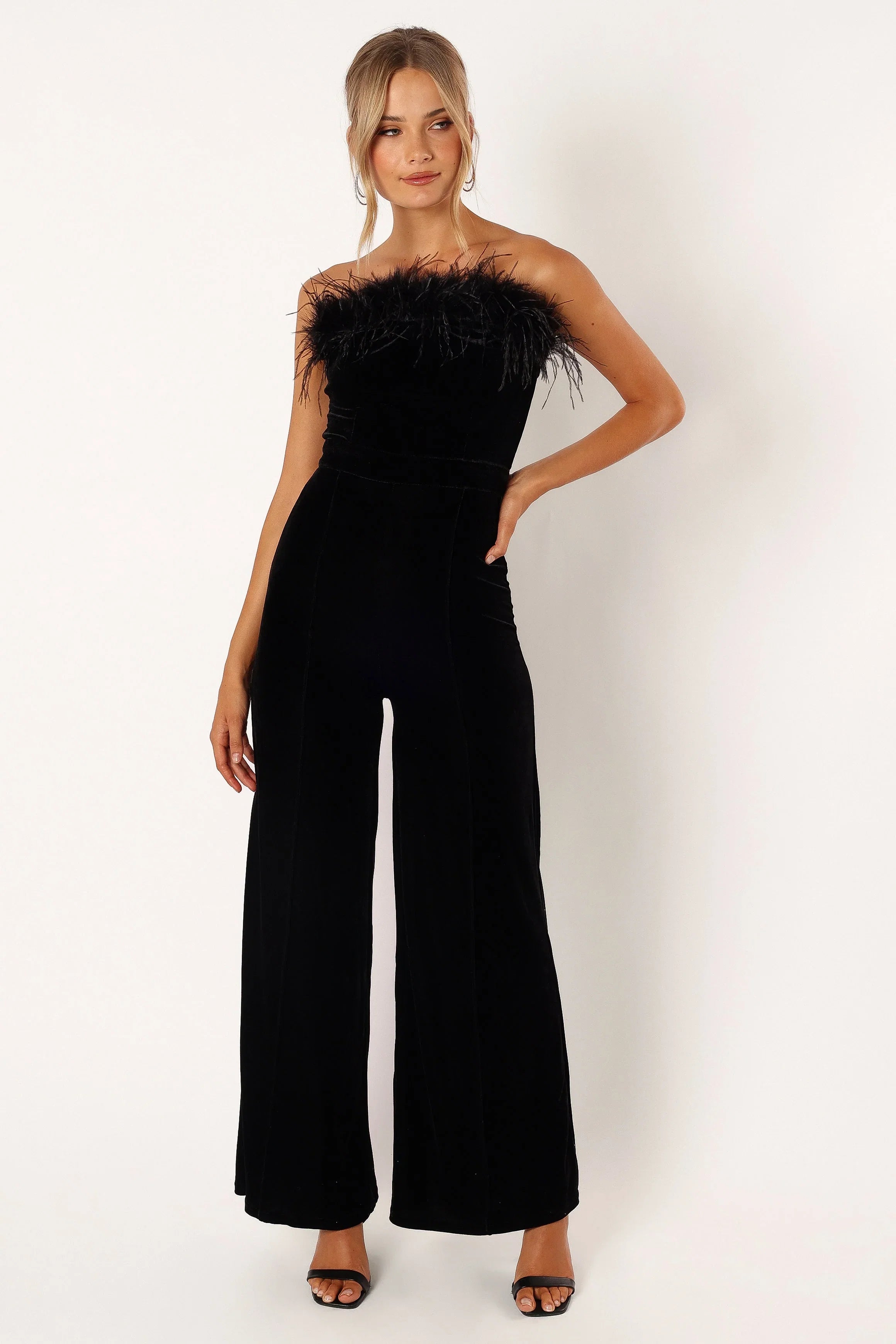 Donatella Feather Trim Jumpsuit Black