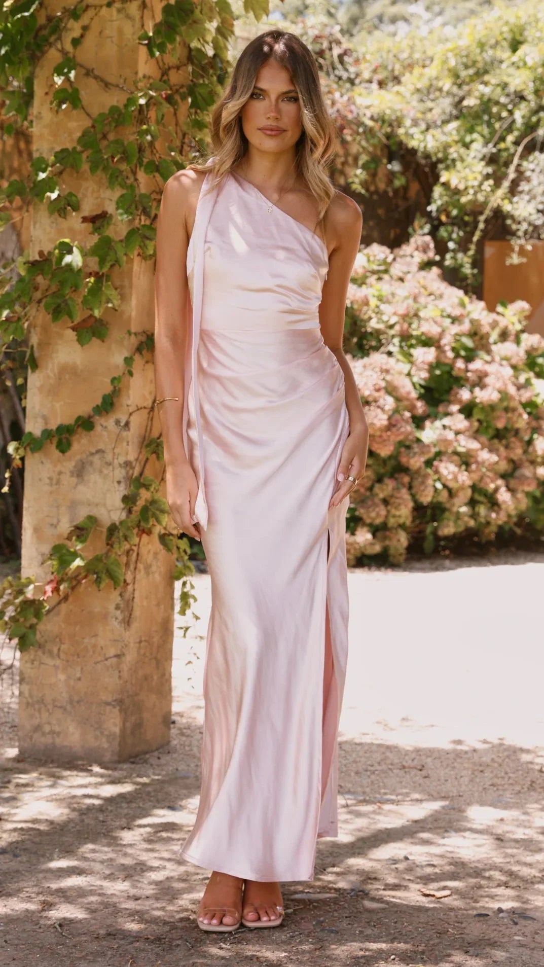 Halle One Shoulder Maxi Dress Pink