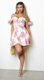 Romee Floral Puff Sleeve Mini Dress White Pink