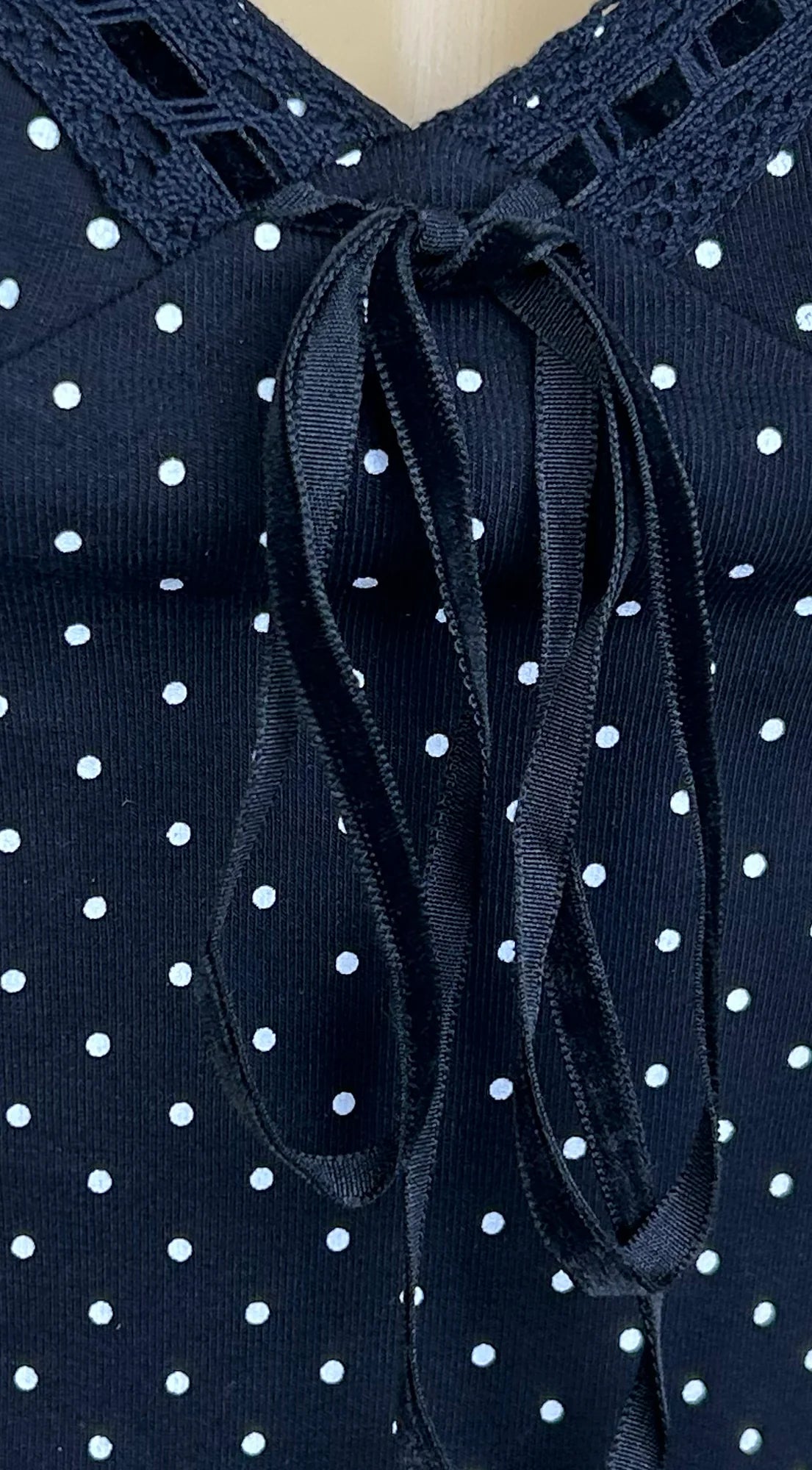 Calyssa Polka Dot Lace Trim Mini Dress Black