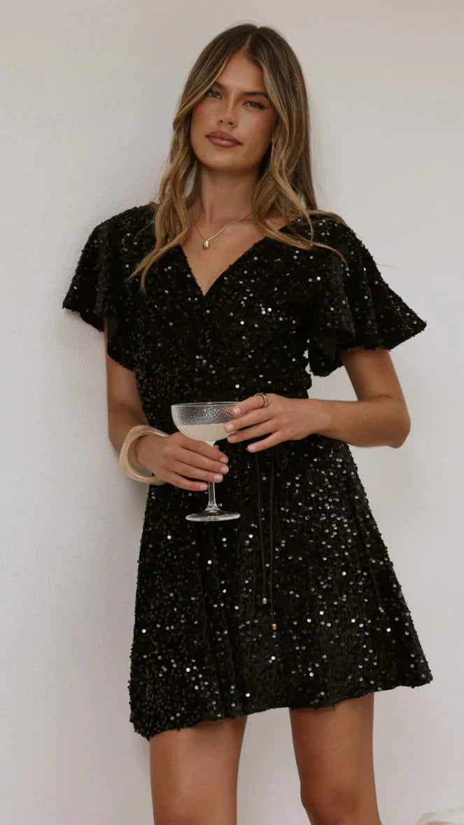 Zinnia Sequins Mini Dress Black Sequins